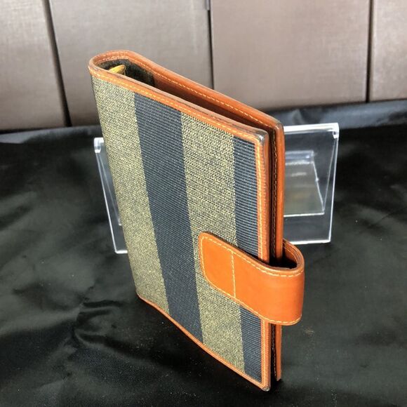 FENDI PEQUIN PECAN Striped Agenda Binder Passport Holder Credit Card Wallet - Picture 4 of 12